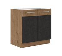 Meuble sous évier ROCK - Mélaminé décor chêne lancelot et gris matera - 1 porte - L80 x H82 cm