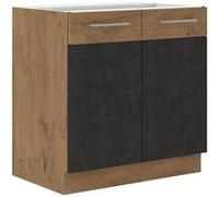 Meuble sous évier ROCK - Mélaminé décor chêne lancelot et gris matera - 1 porte - L80 x H82 cm Blanc G