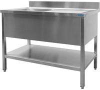 Meuble sous-évier Saro avec 1 bac à gauche, 1800 x 700 x 850 mm, avec receveur et dosseret.