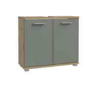 Meuble sous-lavabo - 2 portes - Décor chêne & vert sauge - L69,9 x P28,9 x H62 cm - CHAMP