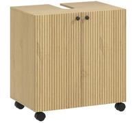 Meuble sous lavabo 39,8 cm - EVRYAE avec étagère réglable 3 niveaux et roulettes verrouillables, portes soft close - Bois naturel