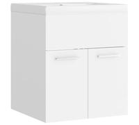 Meuble sous lavabo 41 x 38,5 x 46 cm avec bac encastrable en bois | Bois et céramique, 1 compartiment avec 2 portes, avec trop-plein, pour salle de bain et buanderie, armoire 41 x 38,5 x 46 cm