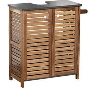 TENDANCE - Meuble sous Lavabo Acacia et MDF 2 Portes + 1 Etagère Intérieure + Porte Serviette intergre - Element - Salle de Bain - Meubles Salle de Bain