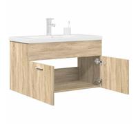 Meuble sous lavabo avec lavabo encastré et robinet | Montage mural, matériau en bois, fonction trop-plein, eau chaude et froide, meubles de salle de bain
