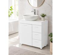 Meuble sous Lavabo avec tiroirs Meuble de Salle de Bain 70 × 30 × 64 cm | 3 Tiroirs Latéraux & 2 Compartiments Derrière la Porte Meuble Bas de Salle de Bain sur Pied avec Pieds, Étagère Réglable