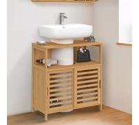 IDMARKET Meuble sous lavabo salle de bain bambou BEA avec portes coulissantes