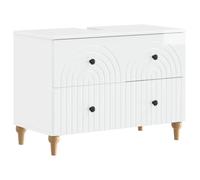 Meuble sous Lavabo Blanc Brillant en Bois d'Ingénierie | Design mince, gain de place, tiroirs et compartiments, fixation murale, entretien au chiffon humide