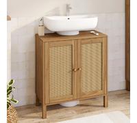 IDMARKET Meuble sous lavabo salle de bain HANAE effet naturel cannage