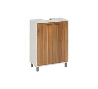 Meuble sous lavabo de Salle de Bain avec 2 portes, Coloris marron/blanc - Longueur 60 x Profondeur 30 x Hauteur 80 cm - -