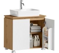 Meuble sous lavabo de salle de bain - EUGAD - 70x40x65cm - Blanc et chêne - 2 portes - Étagère réglable