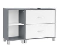 Meuble sous Lavabo, Découpe pour Siphon 20x14,5 cm, Cloison Réglable, 90x30x60 cm, - Blanc+Gris