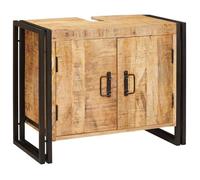 Meuble sous lavabo en bois de mangue - vidaXL - Marron - 71x33x58 cm - Bois de mangue massif - Cadre en fer - 2 portes