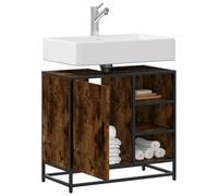 Meuble sous lavabo en chêne fumé 65 x 33 x 60 cm | Avec support mural, ouverture pour lavabo, design rétro, style industriel, résistant à l'humidité