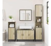 Meuble sous lavabo en chêne Sonoma 90 x 33 x 60 cm | Cadre en métal, design rétro, résistant à l'humidité, montage mural nécessaire, beaucoup d'espace de rangement