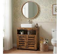 Meuble sous Lavabo, étagère réglable avec portes persiennes, armoire de rangement salle de bain, marron