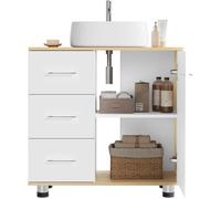 Meuble sous Lavabo EUGAD - 60x30x60cm - 3 Tiroirs, 2 Compartiments - Bois d'Ingénierie - Blanc+Chêne Clair