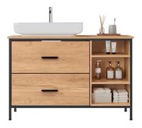 Meuble sous Lavabo - EUGAD Placard WC de Rangement - Métal et Bois - 90x30x60cm - Chêne Clair+Noir