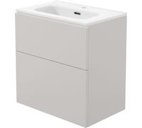 Meuble sous-lavabo gris clair de 60 cm, sans poignée, comprenant le lavabo