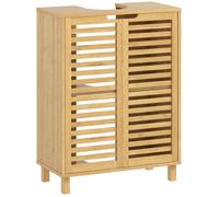 Meuble sous lavabo - HOMCOM - 2 portes persiennes, étagère réglable - bambou - 60 x 30 x 80 cm - bois naturel