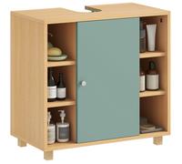 HOMCOM Meuble sous lavabo, meuble de salle de bain sous vasque avec 6 étagères ouvertes et porte à fermeture amortie pour lavabo avec ou sans piédestal, 60 x 33 x 57 cm, vert