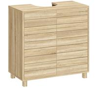 Meuble sous lavabo - HOMCOM - avec découpe, portes à lattes, étagère réglable, ouverture par pression - bois - 60x30x60cm - naturel