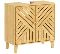 Meuble sous lavabo - HOMCOM - avec étagère réglable et portes à lattes - anti-humidité - en bambou - 60 x 30 x 60 cm - naturel