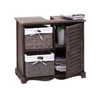 Meuble sous-lavabo HWC-H20, lavabo de salle de bains, tiroir en bois massif 60x65x31cm shabby gris-brun