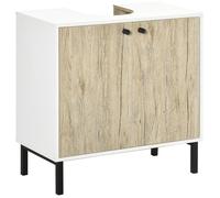 kleankin Meuble Sous-Lavabo Moderne Blanc et Bois Piètement Métal Double Porte Aosom France