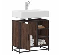 Meuble sous lavabo marron aspect chêne 65 x 33 x 60 cm en bois et métal avec espace de rangement et étagère pour meubles de salle de bain, ensemble de meubles de salle de bain, ordre dans la buanderie