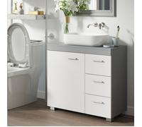 Meuble sous lavabo - MDF - 3 tiroirs - 2 compartiments - Blanc nuage et gris tourterelle