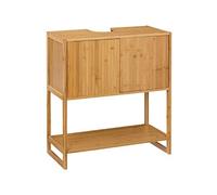 Meuble sous-lavabo, meuble de rangement en bambou / MDF coloris naturel - Longueur 69.8 x Profondeur 33.5 x Hauteur 80.2 cm --