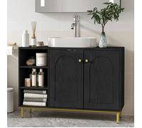 Meuble sous Lavabo, Meuble de Rangement pour Salle de Bain, pour Évier avec Étagère Ouverte et 2 Portes, Étagère Réglable,Noir