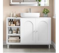 Meuble sous Lavabo, Meuble de Rangement pour Salle de Bain, pour Évier avec Étagère Ouverte et 2 Portes, avec Pieds, Blanc