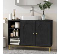 Meuble sous Lavabo, Meuble de Rangement pour Salle de Bain, pour Évier avec Étagère Ouverte et 2 Portes, Étagère Réglable, Noir