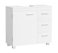 Meuble sous Lavabo Meuble de Salle de Bain 3 Tiroirs Latéraux 2 Cases Derrière la Porte avec Pieds 30 x 70 x 64 cm Blanc