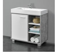 Meuble Sous Lavabo pour Salle de Bain Narvik 56 x 60 x 31 cm Effet Béton et Blanc