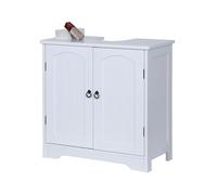 Meuble sous lavabo Relaxdays avec 2 Portes, H x L x P : 60 x 60 x 30 cm, MDF, Zinc, Meuble de Salle de Bain Blanc