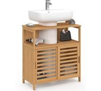 IDMARKET Meuble sous lavabo salle de bain bambou BEA avec portes coulissantes