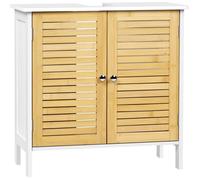 Meuble sous Lavabo Salle de Bain EUGAD - Portes en Bambou - 60x30x60cm - Couleur Bambou+Blanc