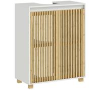 Meuble sous lavabo salle de bain - HOMCOM - placard à portes à lattes en bambou - 60 x 30 x 75 cm - effet bois naturel