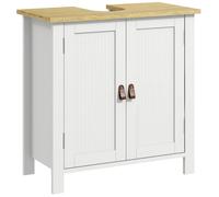 Meuble sous lavabo salle de bain - kleankin - 2 portes étagère réglable poignées PU - bois - 60x30x60cm - blanc