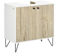 Meuble sous lavabo salle de bain - kleankin - 2 portes - pieds en acier - panneau de particules - 60x30x60cm - blanc et bois naturel