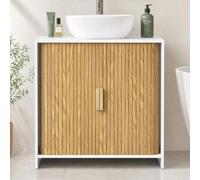 Meuble sous Lavabo Salle de Bain, Meuble sous Vasque, avec Découpe pour Siphon 20x15 cm, Porte à Rideau et Étagère Réglable, 60x30x60 cm