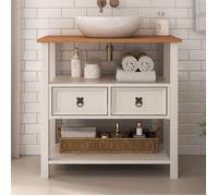 Meuble sous lavabo TEQUILA H 78 cm en bois massif avec 2 tiroirs et 2 étagères Style Mexicain Meuble sous Vasque Salle de Bain