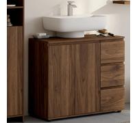 IDMarket - Meuble sous lavabo Salle de Bain TOMI avec Placard et 3 tiroirs Effet Noyer