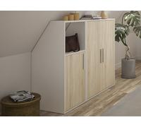 Meuble sous pente 3 portes et 1 niche - Blanc et naturel - ADEZIO