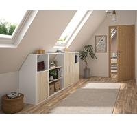 Vente-unique - Meuble sous Pente 4 Portes, 2 étagéres et 2 niches - Blanc et Naturel - ADEZIO