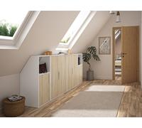 Vente-unique Armoire sous Toit incliné avec 6 Portes & 2 étagéres - Blanc & Bois - ADEZIO