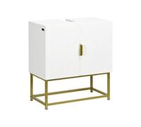 kleankin Meuble sous lavabo Placard 2 portes avec étagères pieds en acier doré 60×30×65 cm blanc