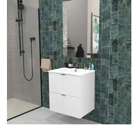 Meuble sous-vasque 2 tiroirs MALAGA 60 cm + vasque + miroir / Blanc